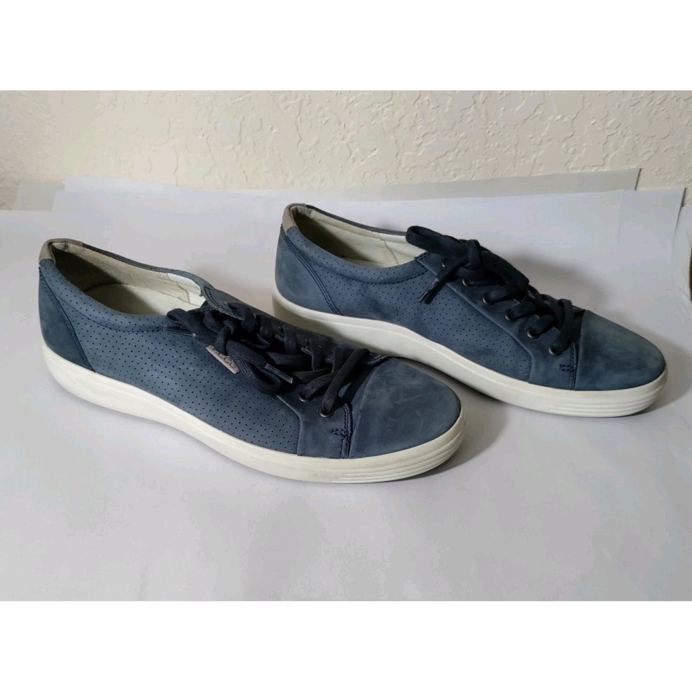 Ecco Men's Soft7 Sneaker Size‎ 10 Blue Leather Plain Toe Casual Shoe Low Top